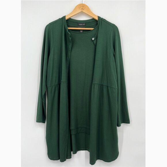 J Jill Wearever Collection Green 2 Piece  Tunic Top Set Size Med Petite, Button - Picture 2 of 8